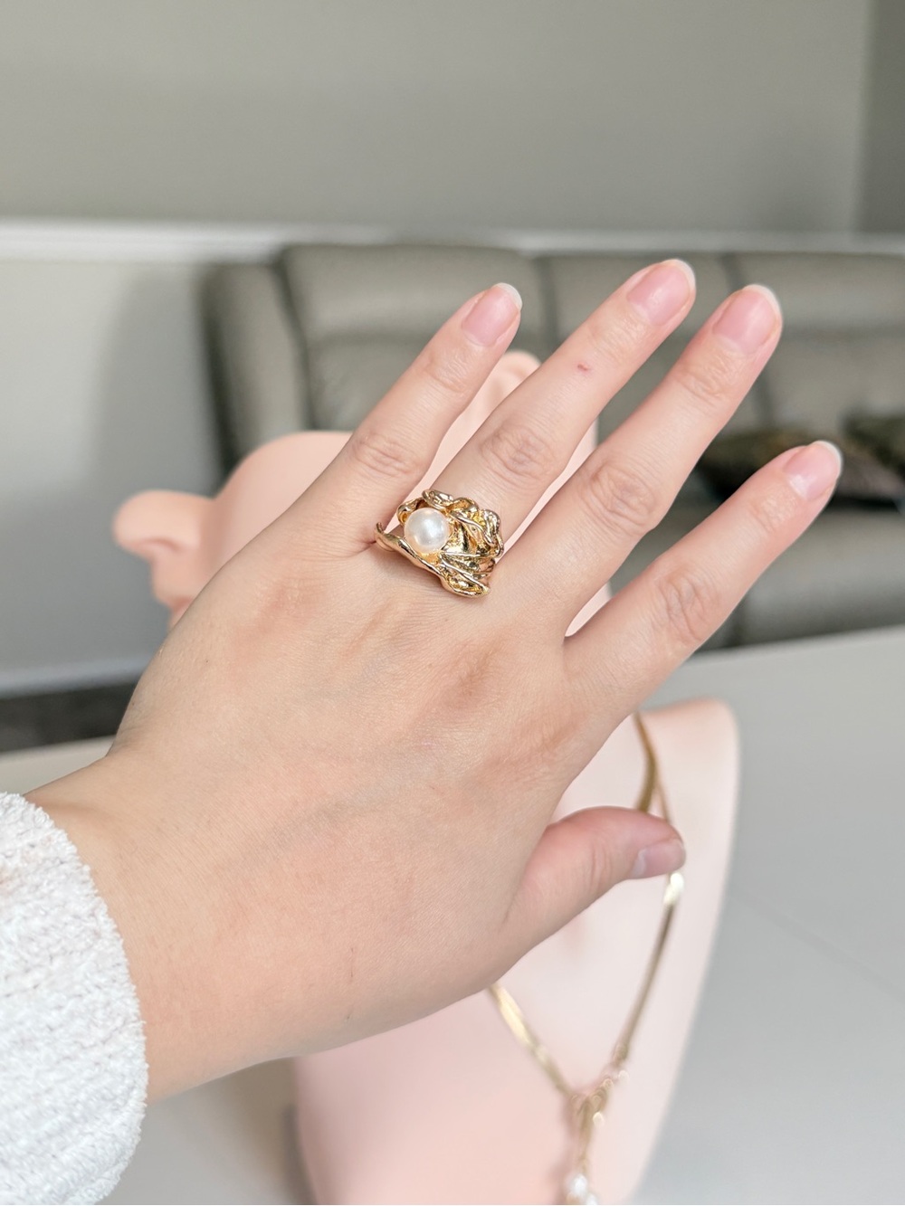 Gold Pearl Statement Ring